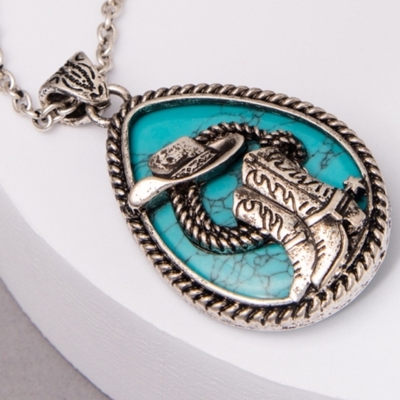Sophia Collection Jewelry - Western Silver and Turquoise Pendant Necklace New